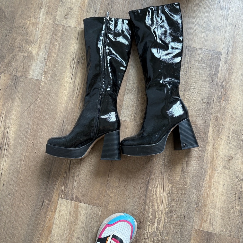 Circus by Sam Edelman Black Patent Platform Knee-High Boots